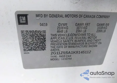 2019 Chevrolet Impala Lt из США, поврежденный, VIN 2G11Z5SA1K9145112